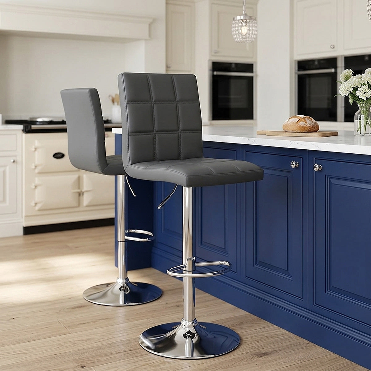 Chaise de Bar Faux Cuir Chrome - Criss Cross Gris 