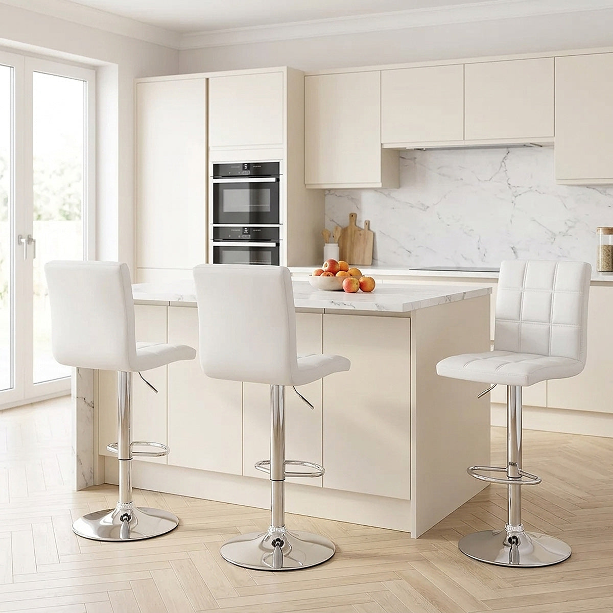 Chaise de Bar Faux Cuir Chrome - Criss Cross Blanc 