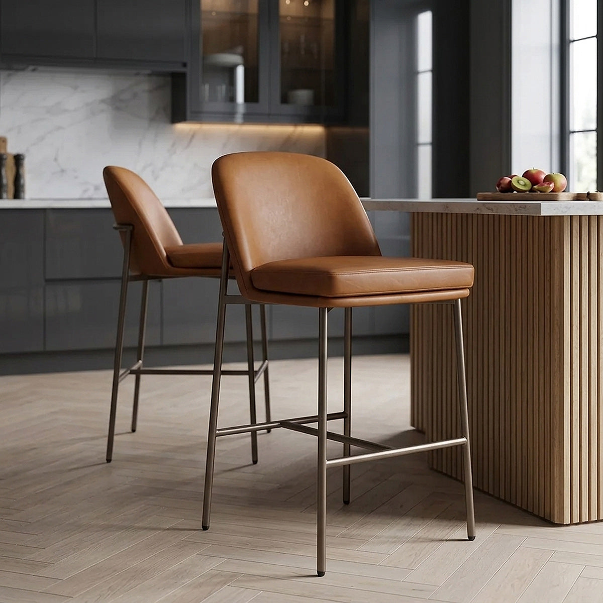 Tabouret Cuir Veritable - Cruz Marron 