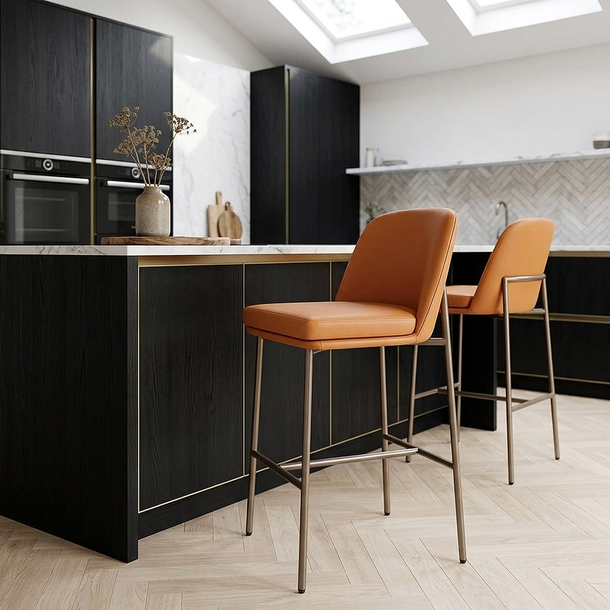 Tabouret Cuir Veritable - Cruz Orange 