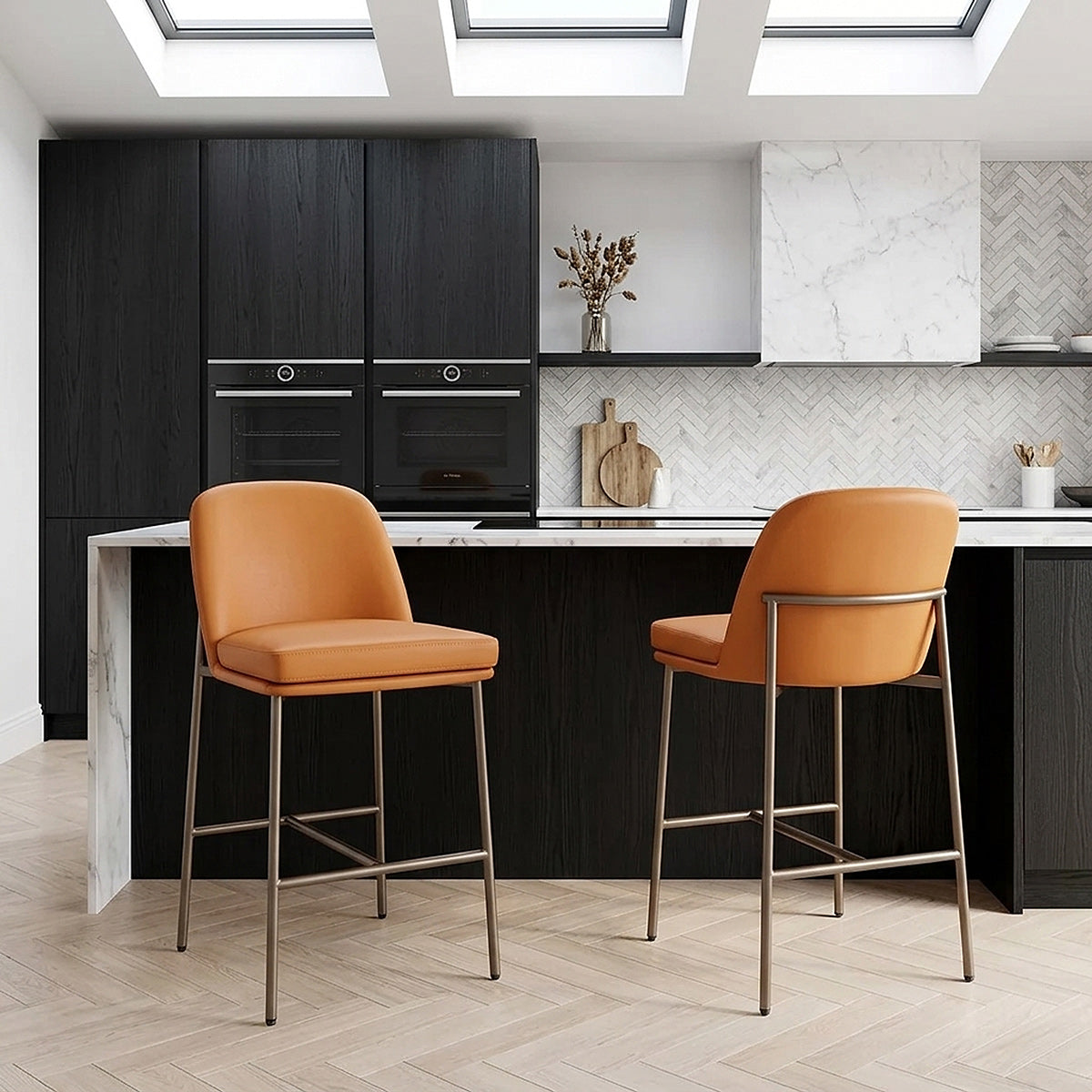 Tabouret Cuir Veritable - Cruz Orange 
