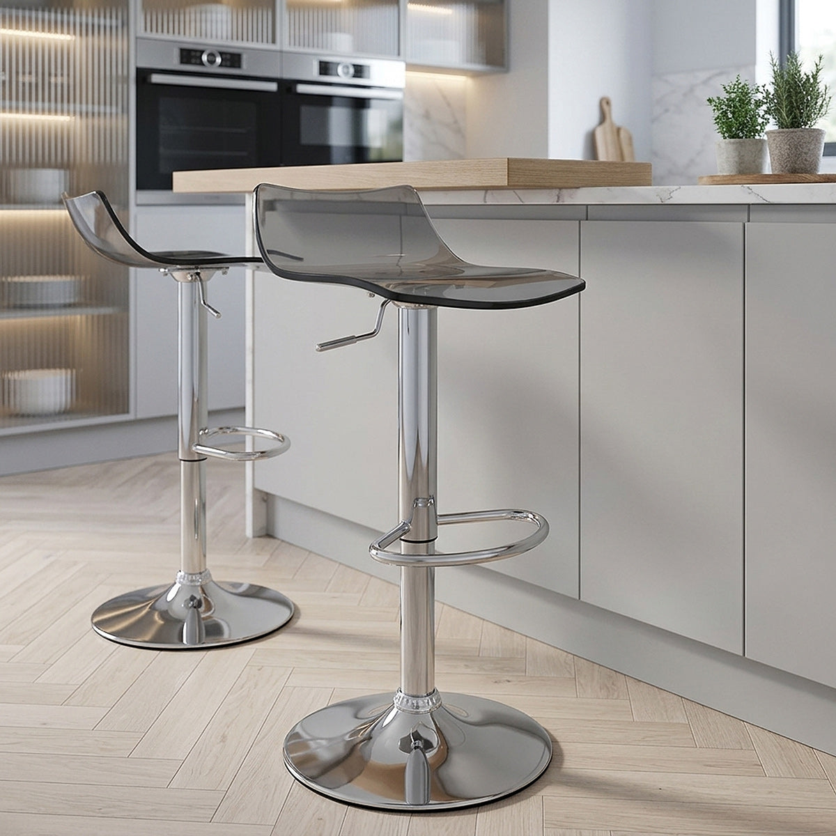 Chaise de Bar Acrylique Chrome - Crystal Gris 