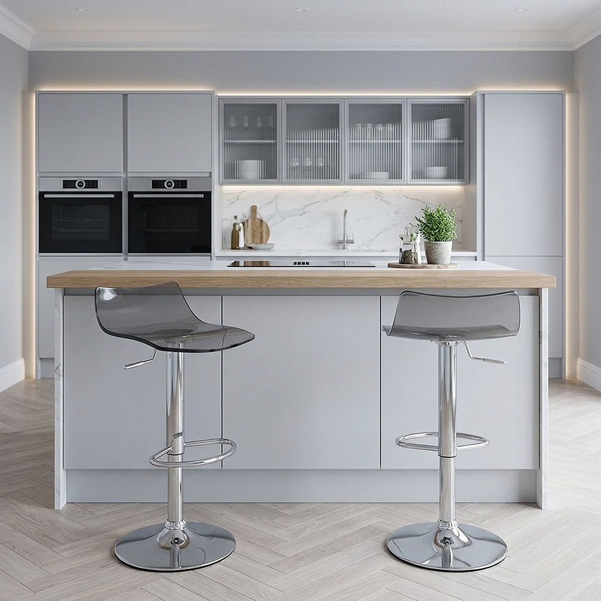 Chaise de Bar Acrylique Chrome - Crystal Gris 