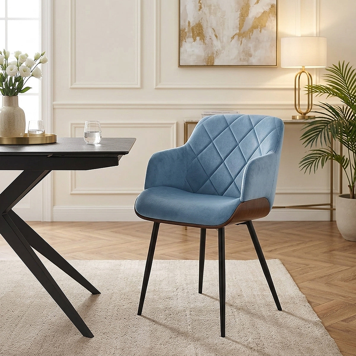 Chaise Bois Velours - Dakota Bleu 