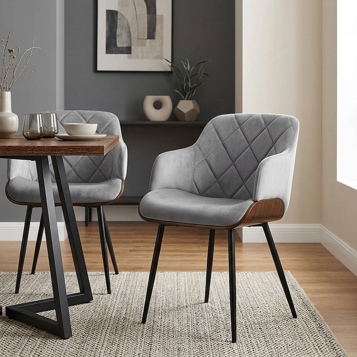 Chaise Bois Velours - Dakota Gris 