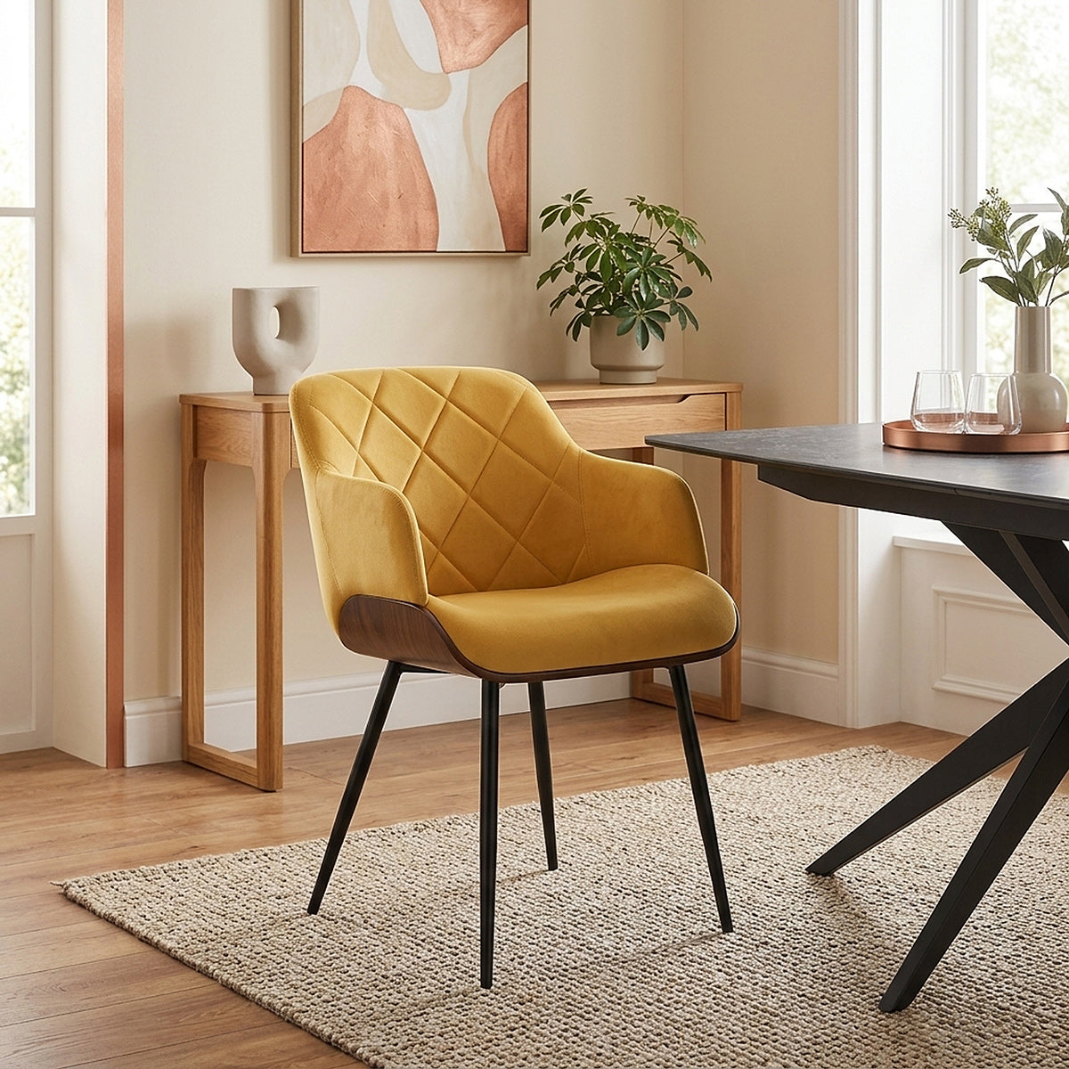 Chaise Bois Velours - Dakota Jaune 