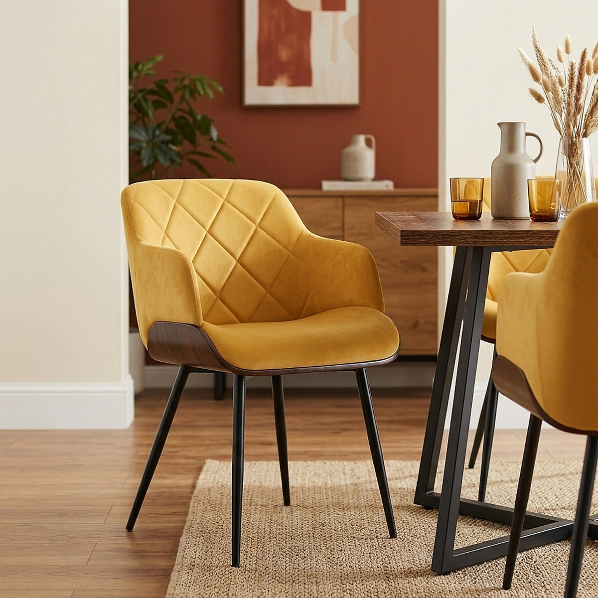 Chaise Bois Velours - Dakota Jaune 