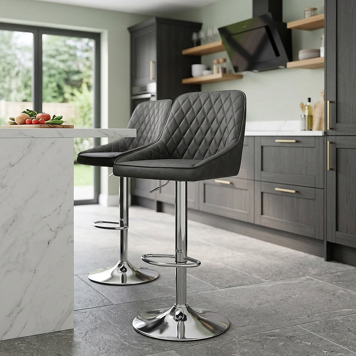 Tabouret Faux Cuir - Darwin Gris Foncé 