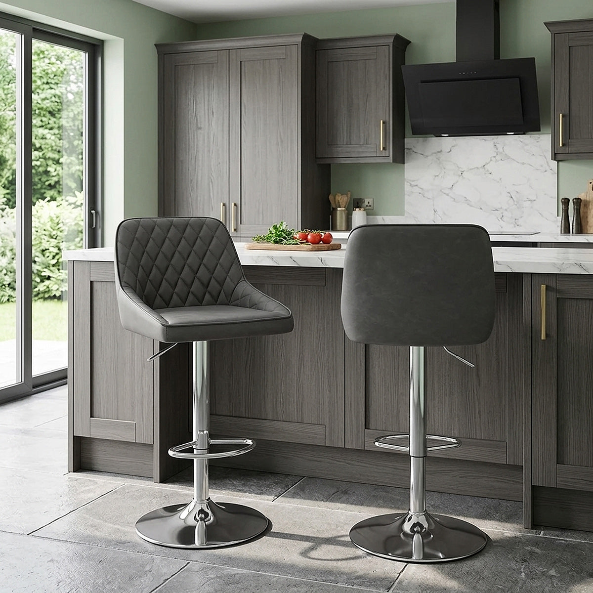 Tabouret Faux Cuir - Darwin Gris Foncé 
