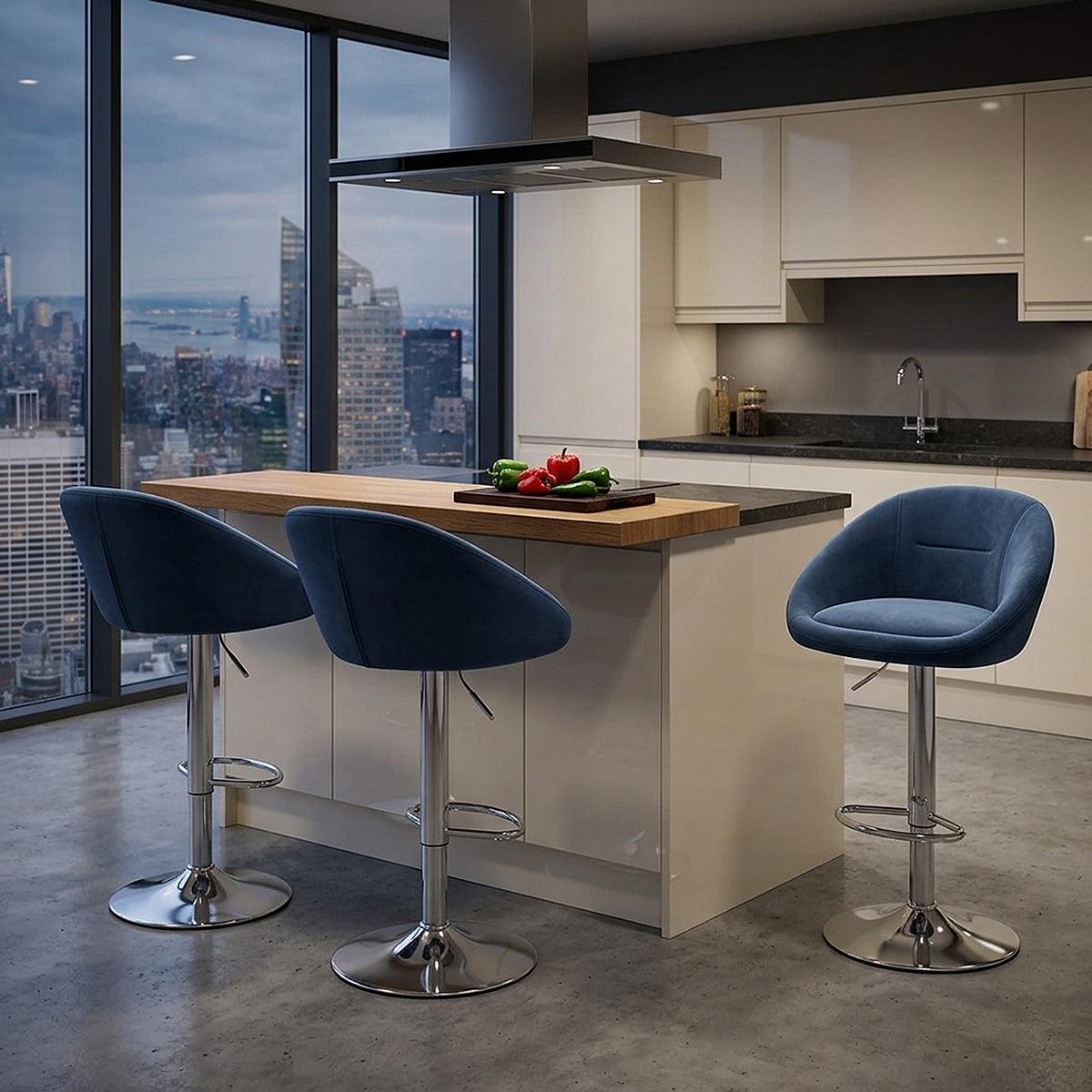 Tabouret de Bar Velours - Decco Bleu 