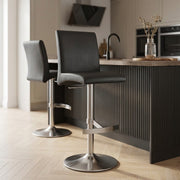 Chaise de Bar Faux Cuir Chrome Brossé - Deluxe High Back Noir 