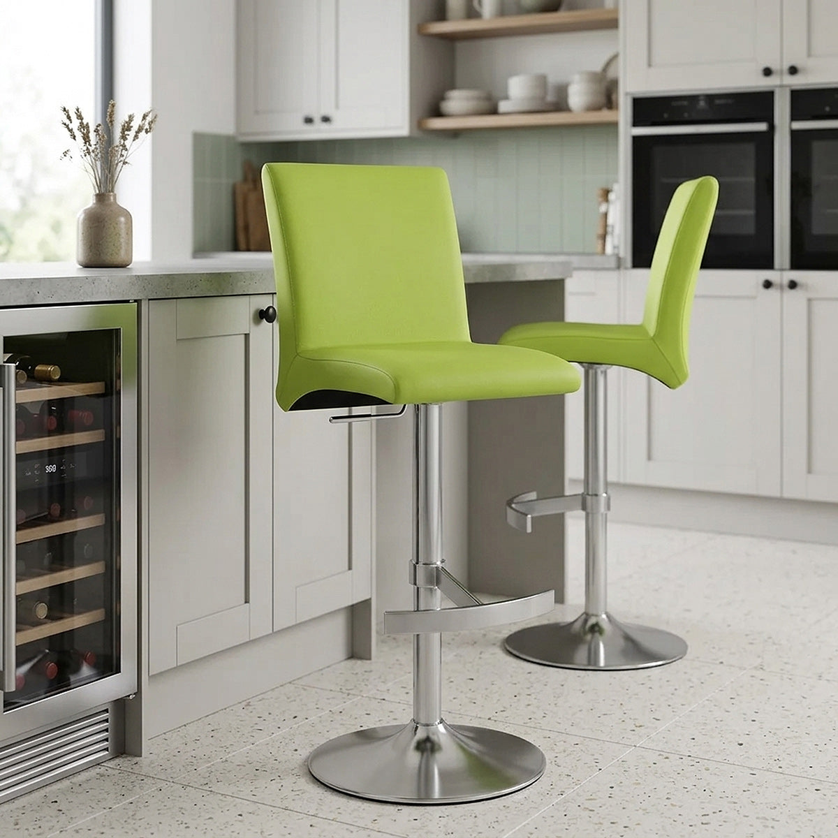 Chaise de Bar Faux Cuir Chrome Brossé - Deluxe High Back Vert 