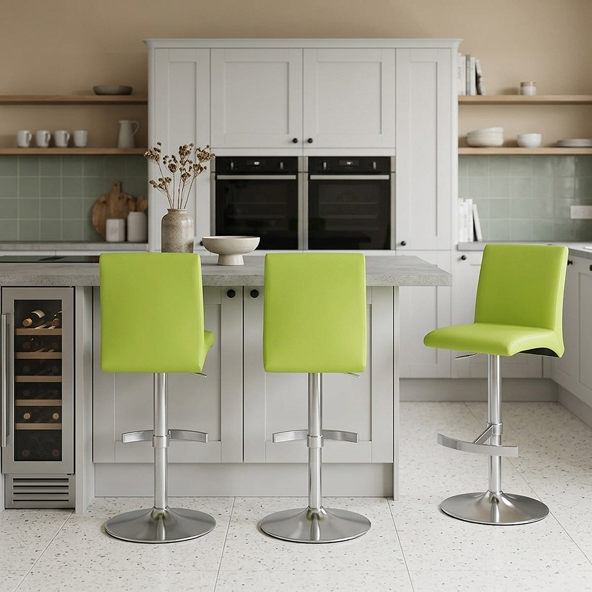 Chaise de Bar Faux Cuir Chrome Brossé - Deluxe High Back Vert 