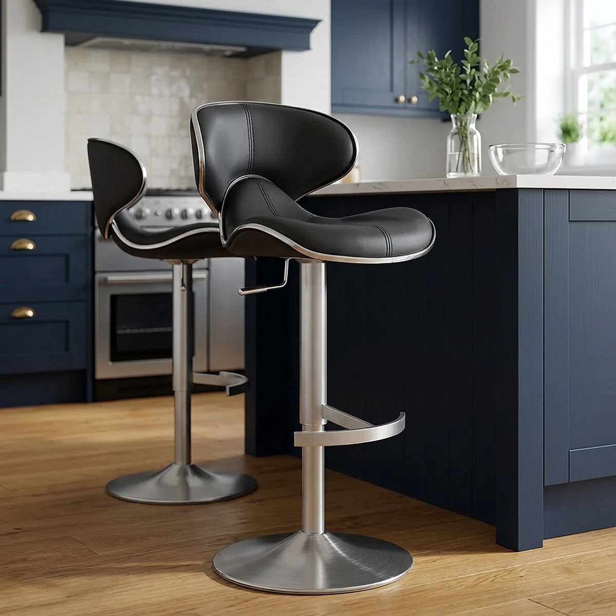 Chaise de Bar Cuir Chrome Brossé - Félix Deluxe Noir 