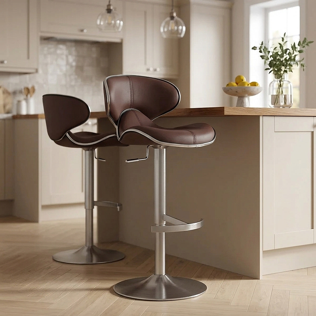 Chaise de Bar Cuir Chrome Brossé - Félix Deluxe Marron 