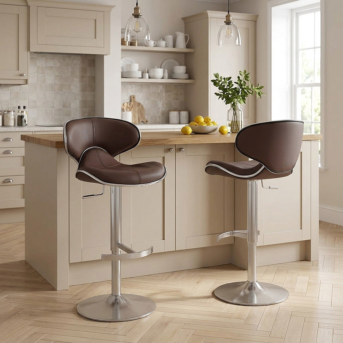 Chaise de Bar Cuir Chrome Brossé - Félix Deluxe Marron 