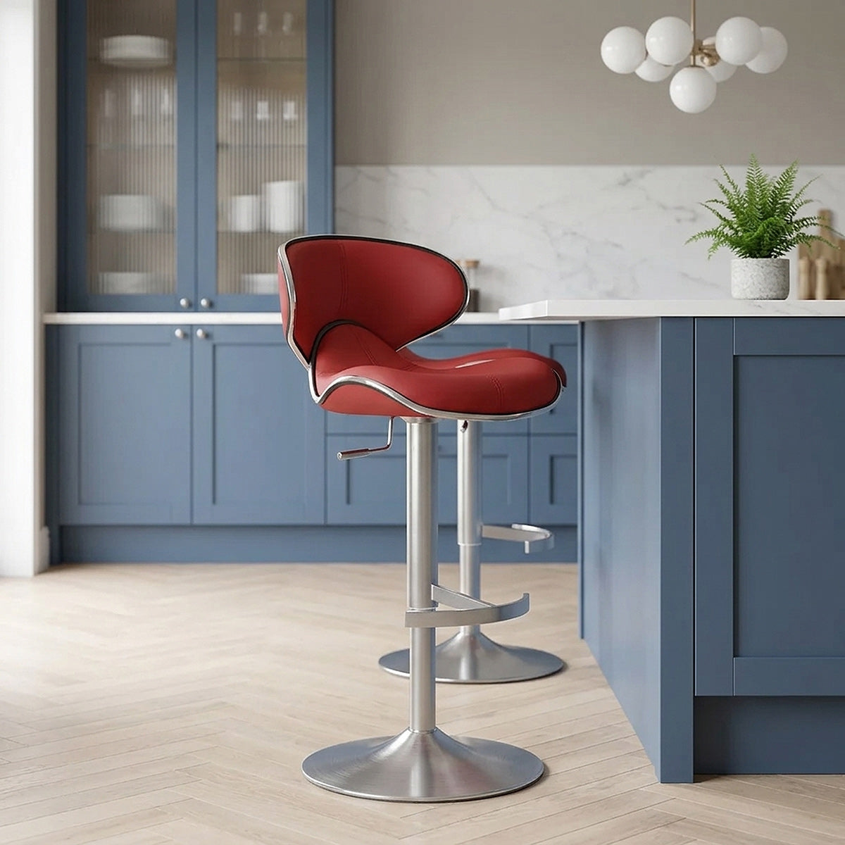 Chaise de Bar Cuir Chrome Brossé - Félix Deluxe Rouge 