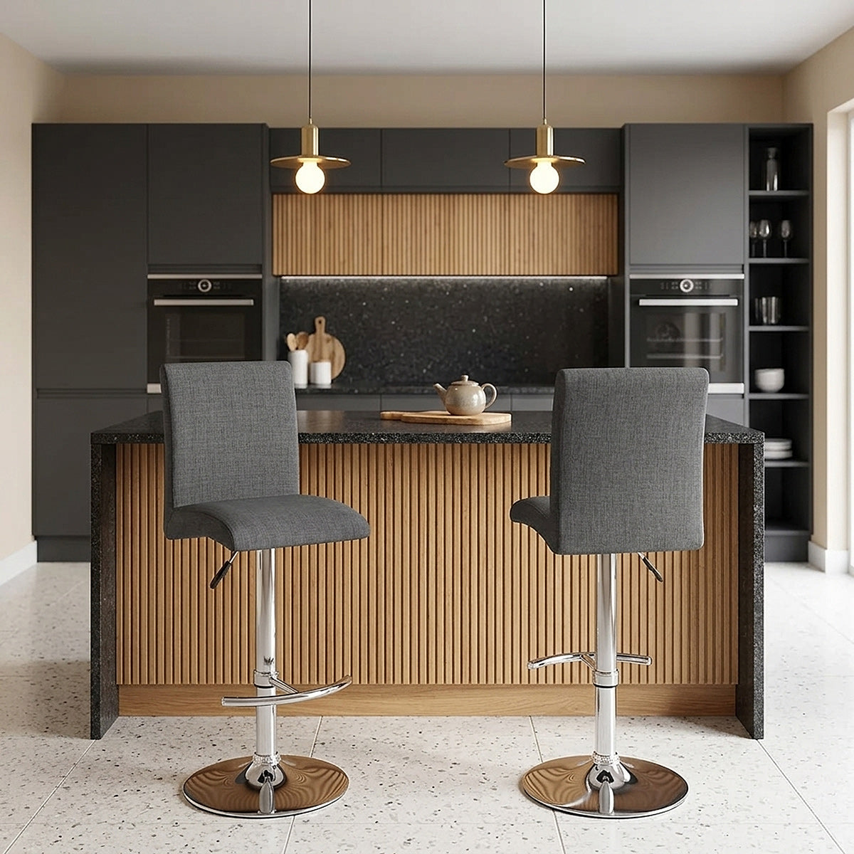 Chaise De Bar En Tissu - Deluxe High Back Gris 