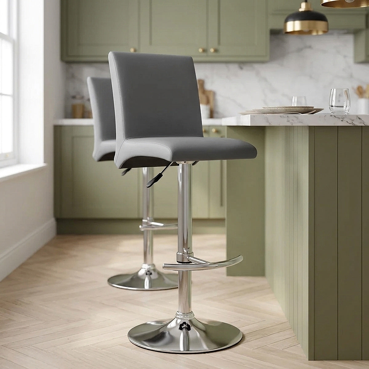 Chaise de Bar Faux Cuir Chrome - Deluxe High Back Gris 