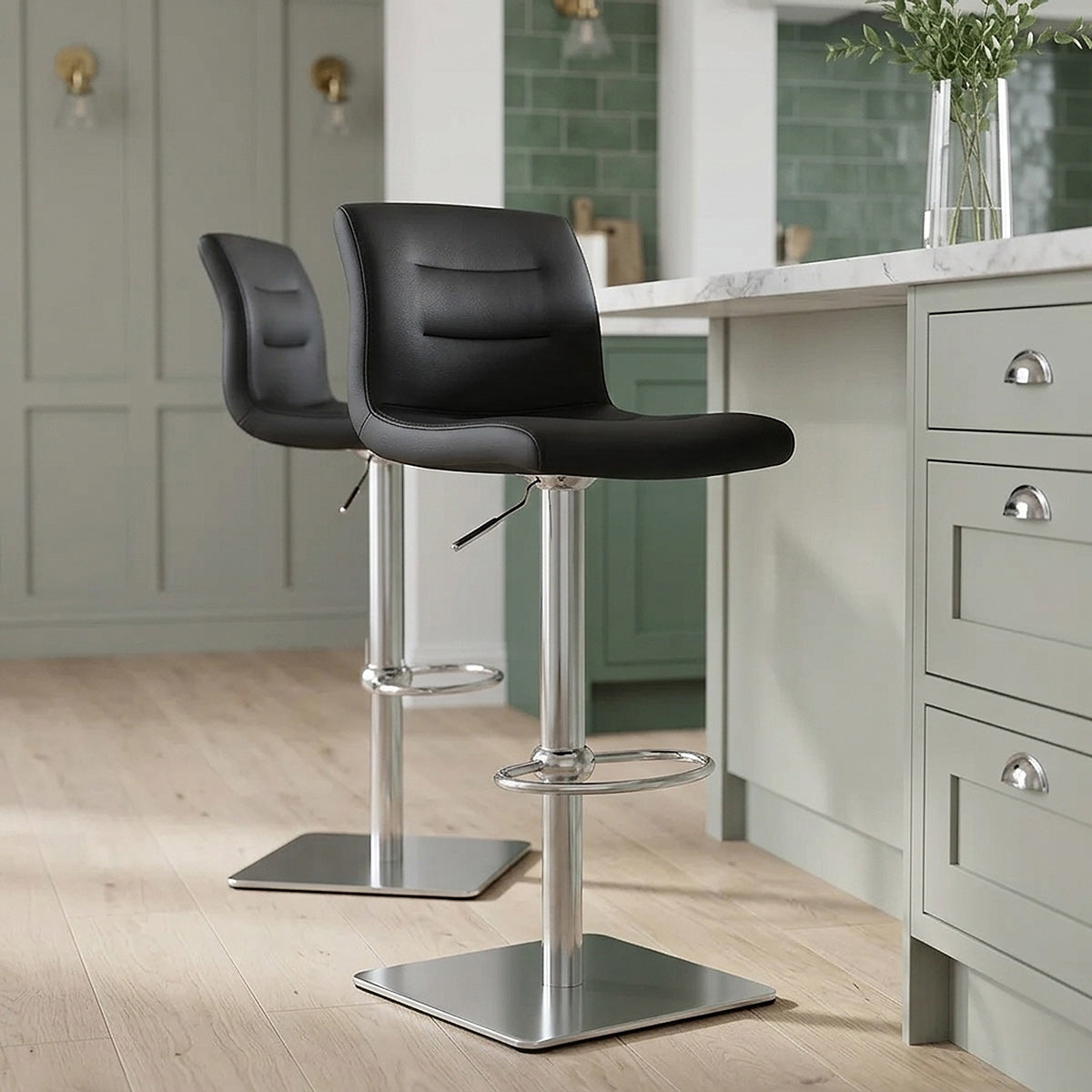 Chaise de Bar Cuir Chrome Brossé - Paradis Deluxe Gris 