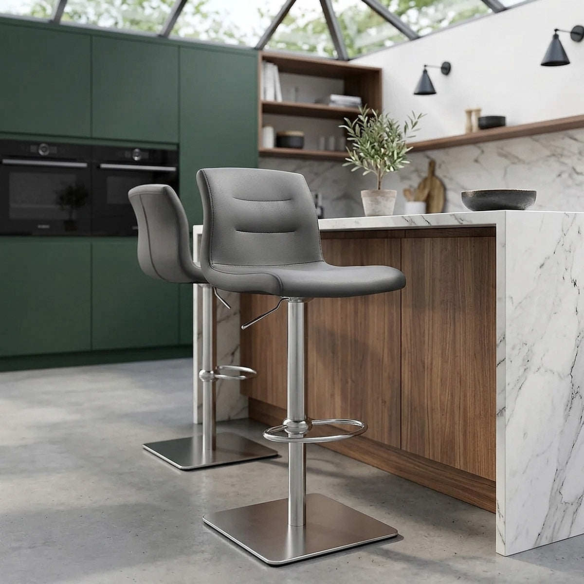 Chaise de Bar Cuir Chrome Brossé - Paradis Deluxe Noir 