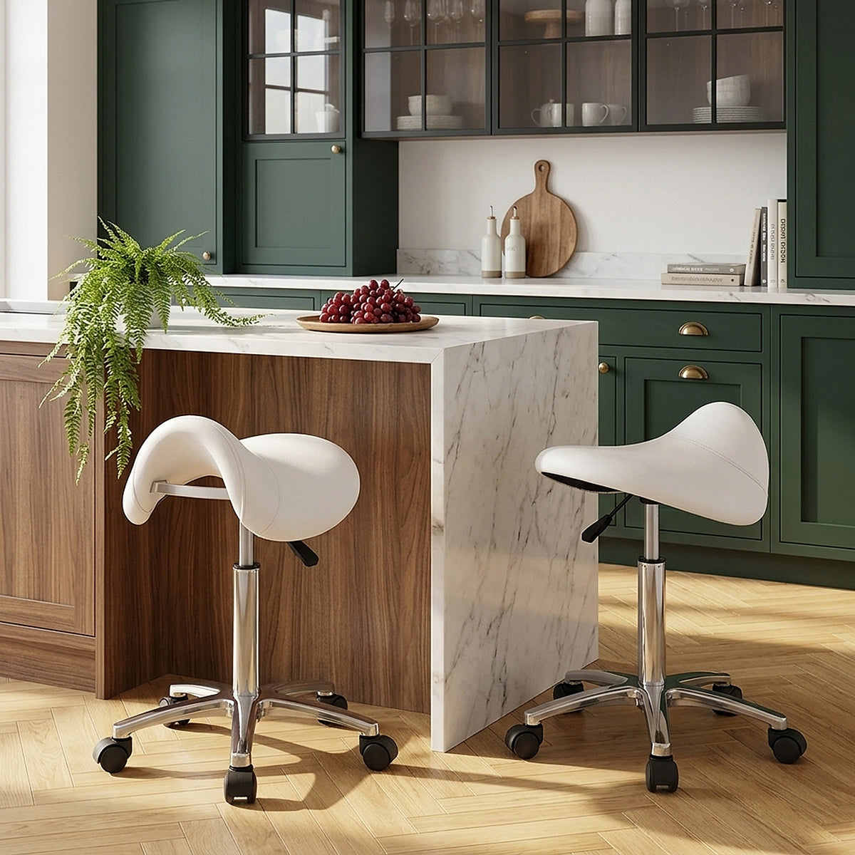 Tabouret Faux Cuir Chrome - Deluxe Saddle Blanc 