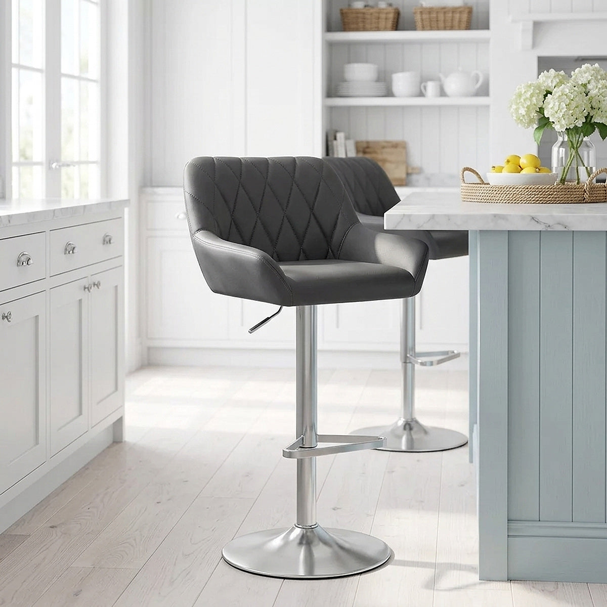 Chaise de Bar Simili Cuir Chrome Brossé - Detroit Gris 