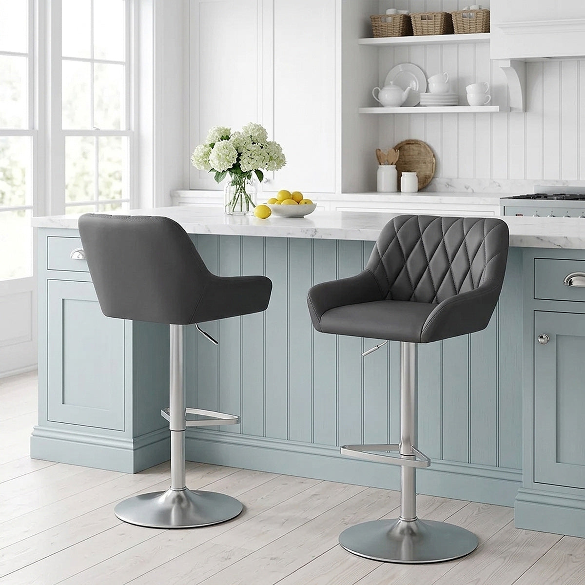 Chaise de Bar Simili Cuir Chrome Brossé - Detroit Gris 