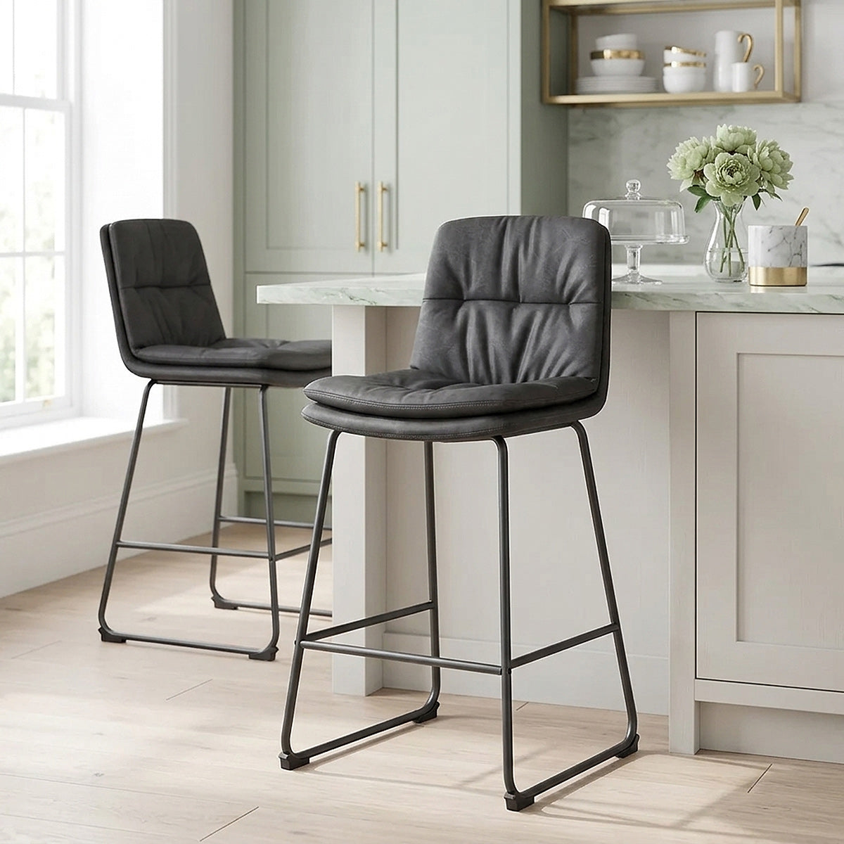 Tabouret de bar Faux Cuir - Devine Gris Foncé 