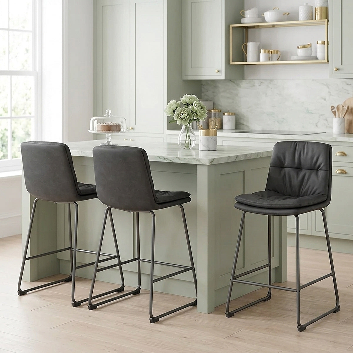Tabouret de bar Faux Cuir - Devine Gris Foncé 