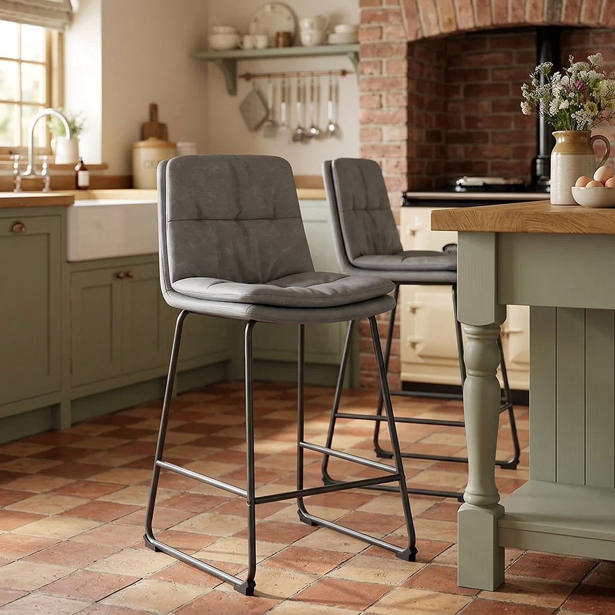 Tabouret de bar Faux Cuir - Devine Gris 
