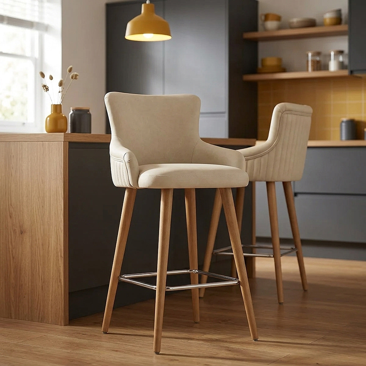 Tabouret Faux Cuir Bois - Diablo Crème 