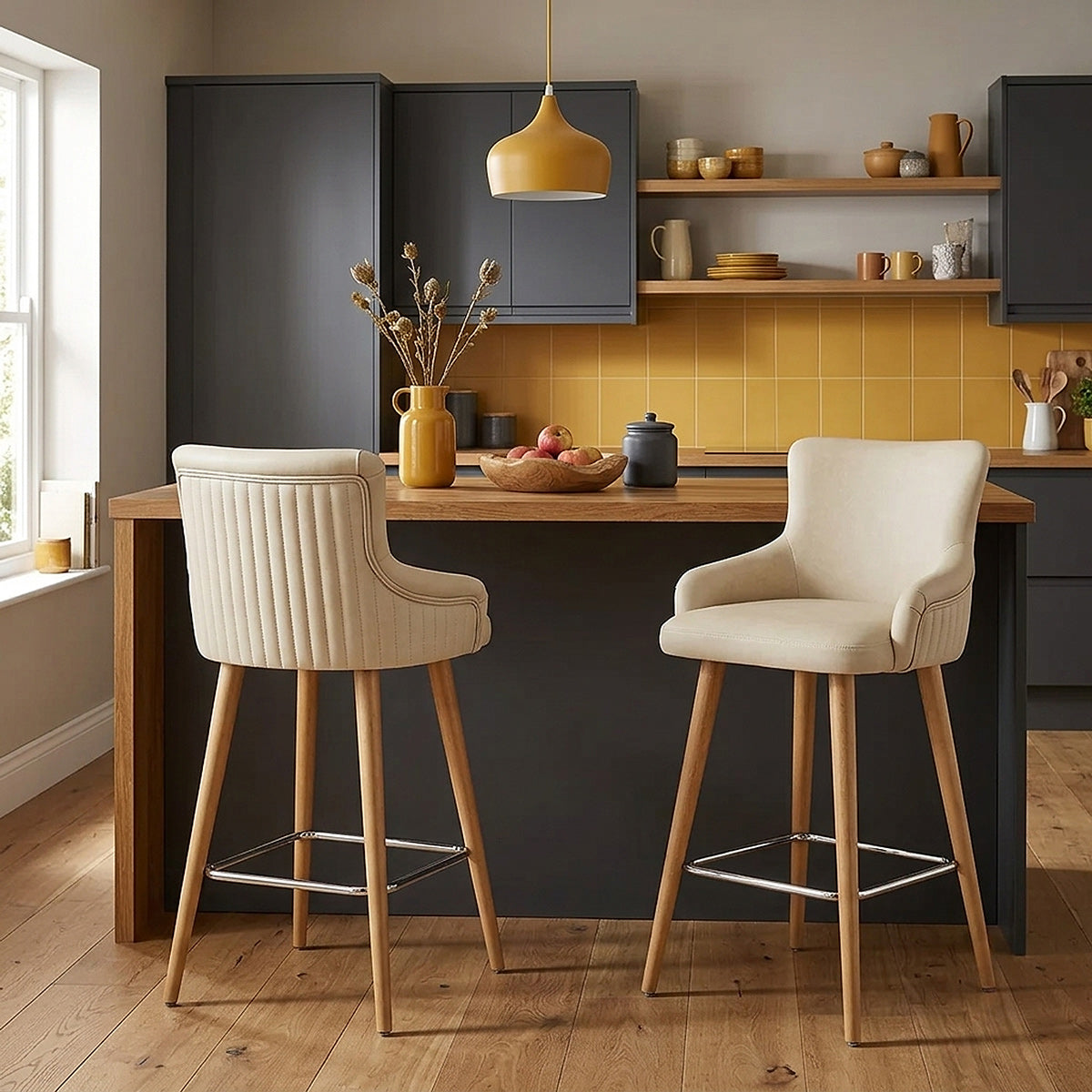 Tabouret Faux Cuir Bois - Diablo Crème 