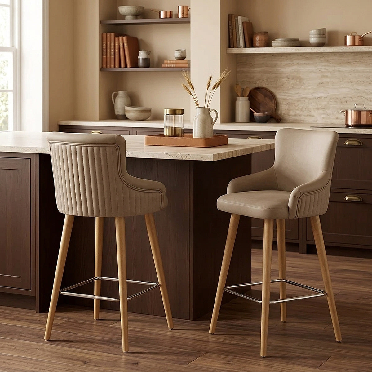 Tabouret Faux Cuir Bois - Diablo Taupe 