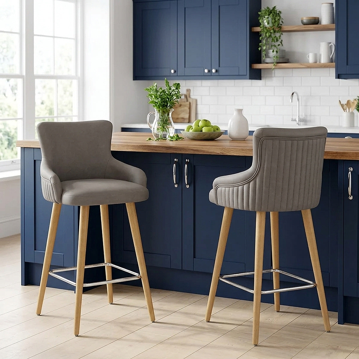 Tabouret Faux Cuir Bois - Diablo Gris 