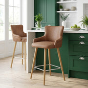 Tabouret Faux Cuir Bois - Diablo Marron 