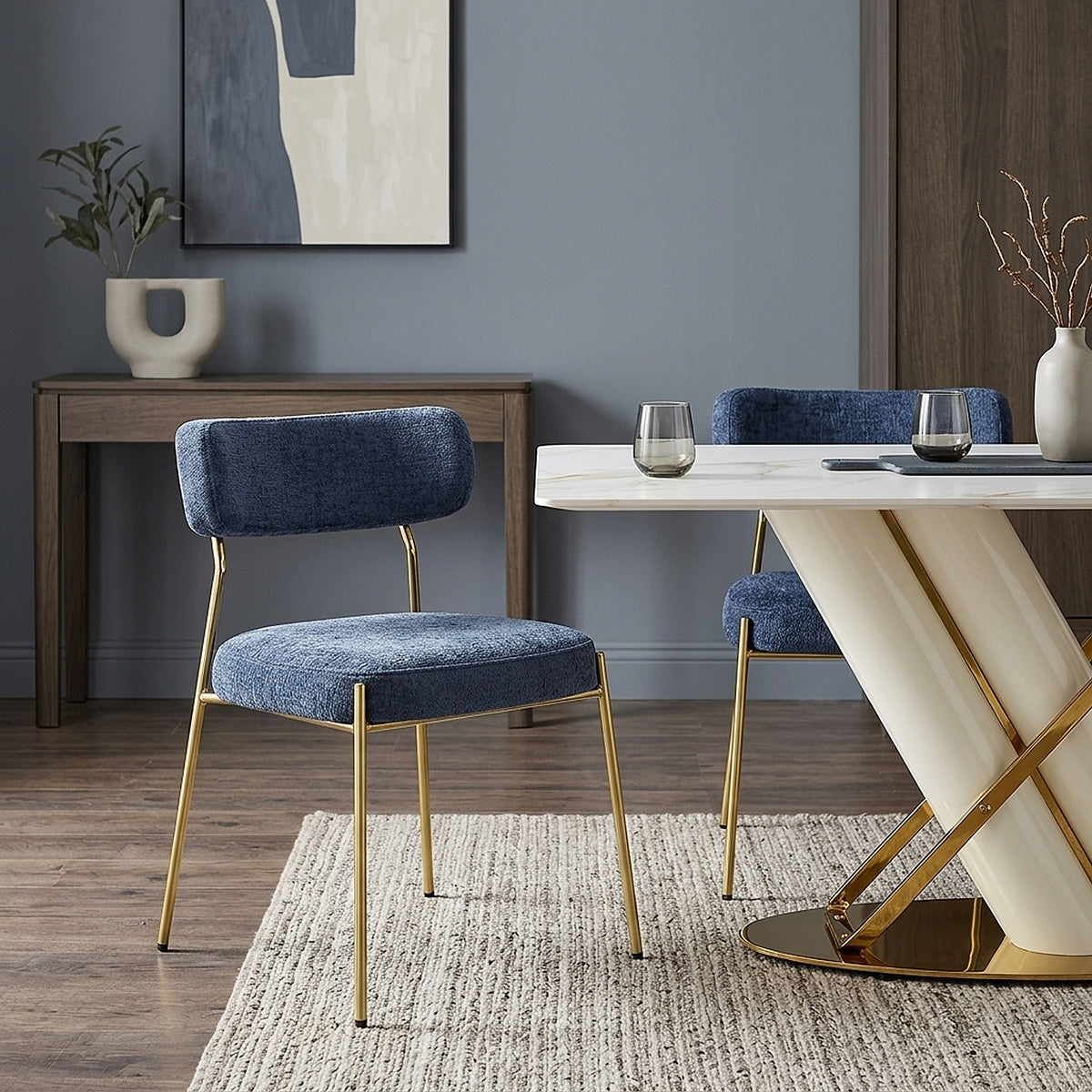 Chaise dorée Tissu - Diana Bleu 