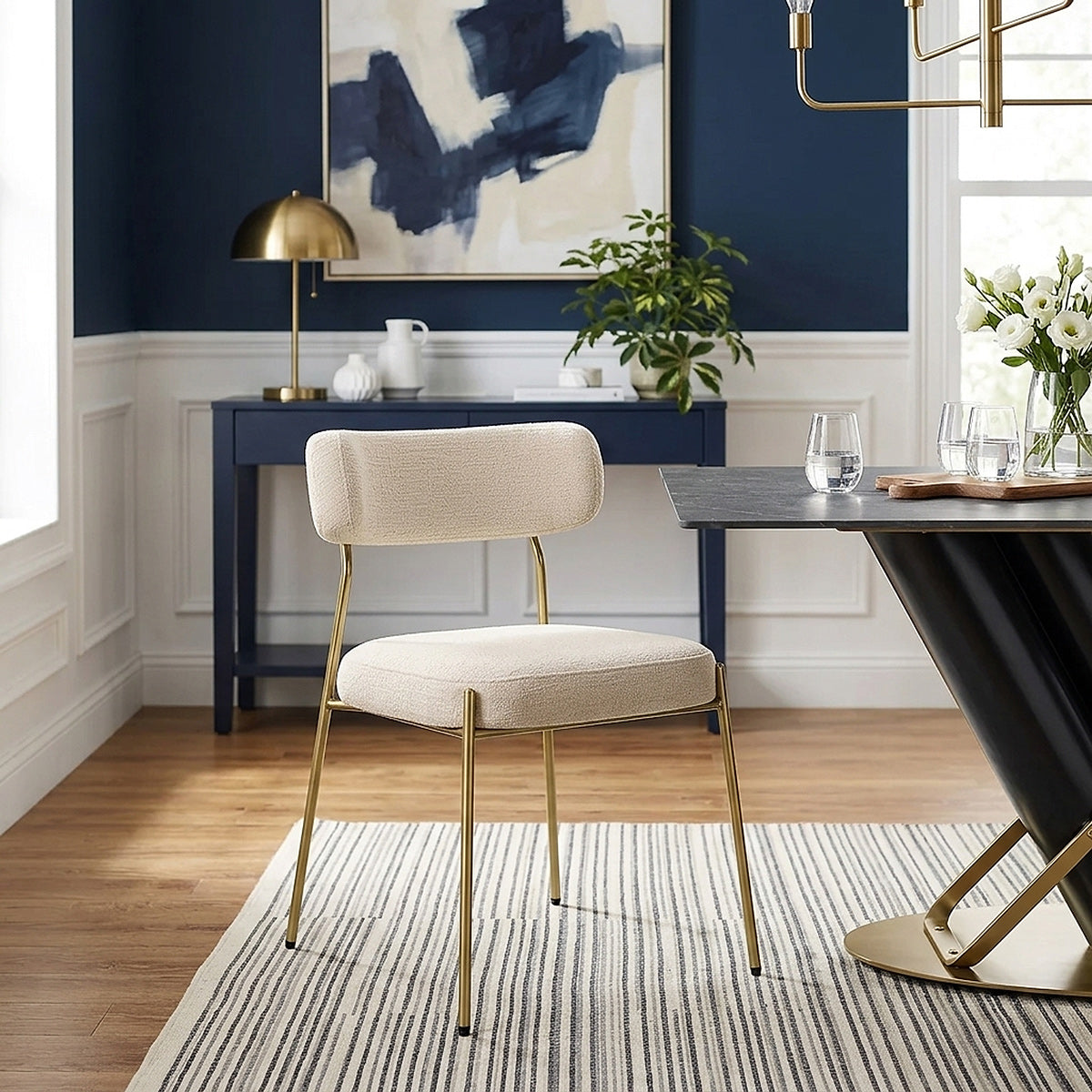 Chaise dorée Tissu - Diana Crème 