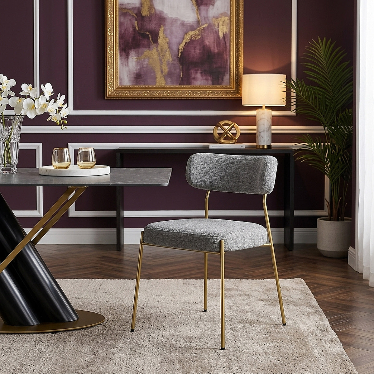 Diana Gold Chair Grey Fabric