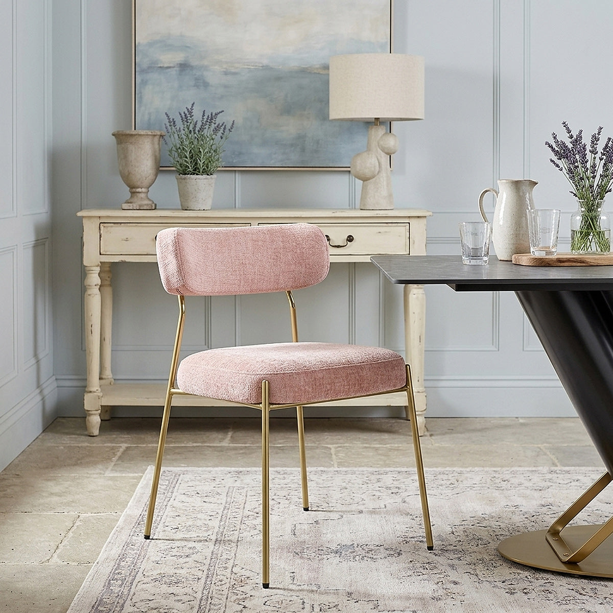 Diana Gold Chair Pink Fabric