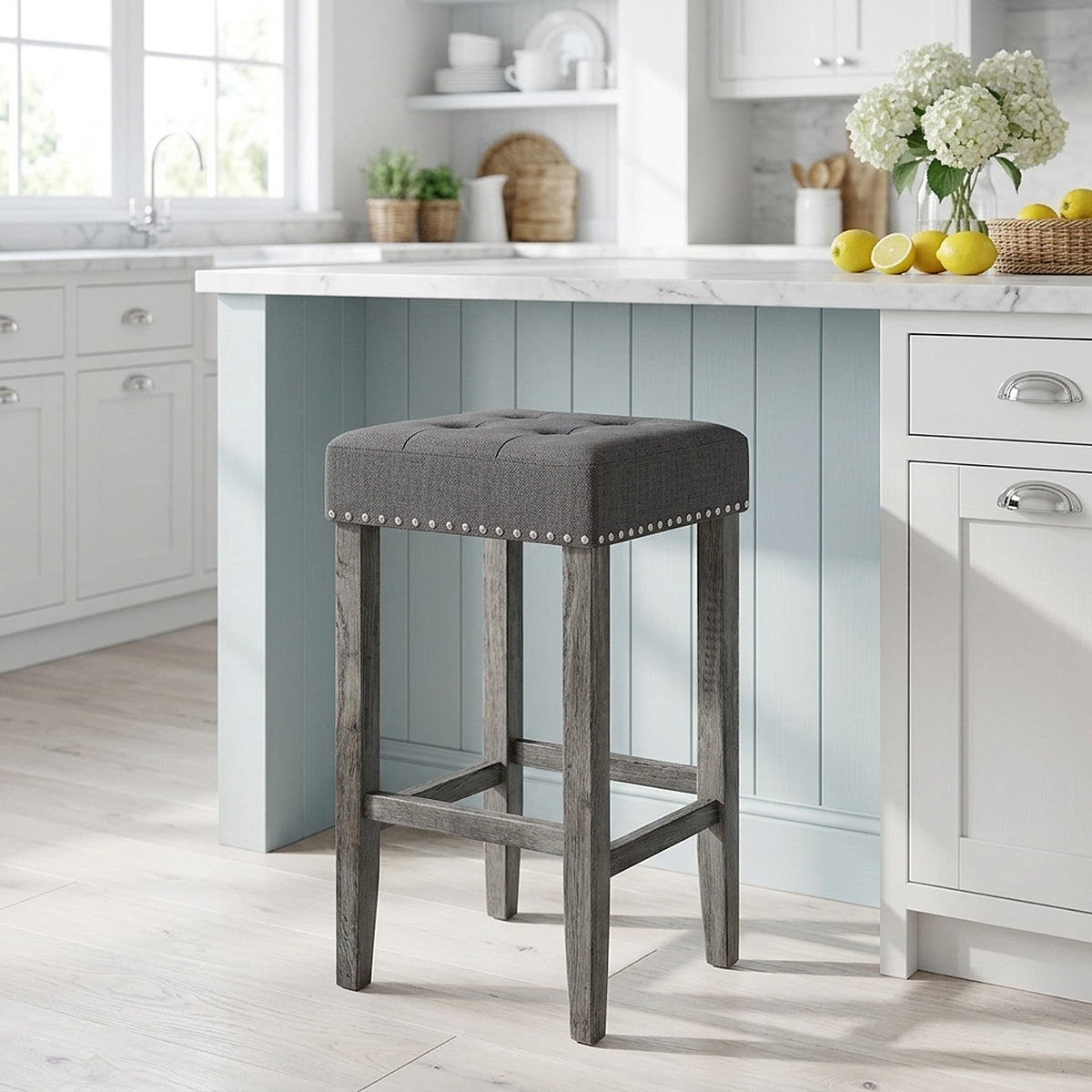 Tabouret de Bar Bois Tissu - Dove Gris Foncé 