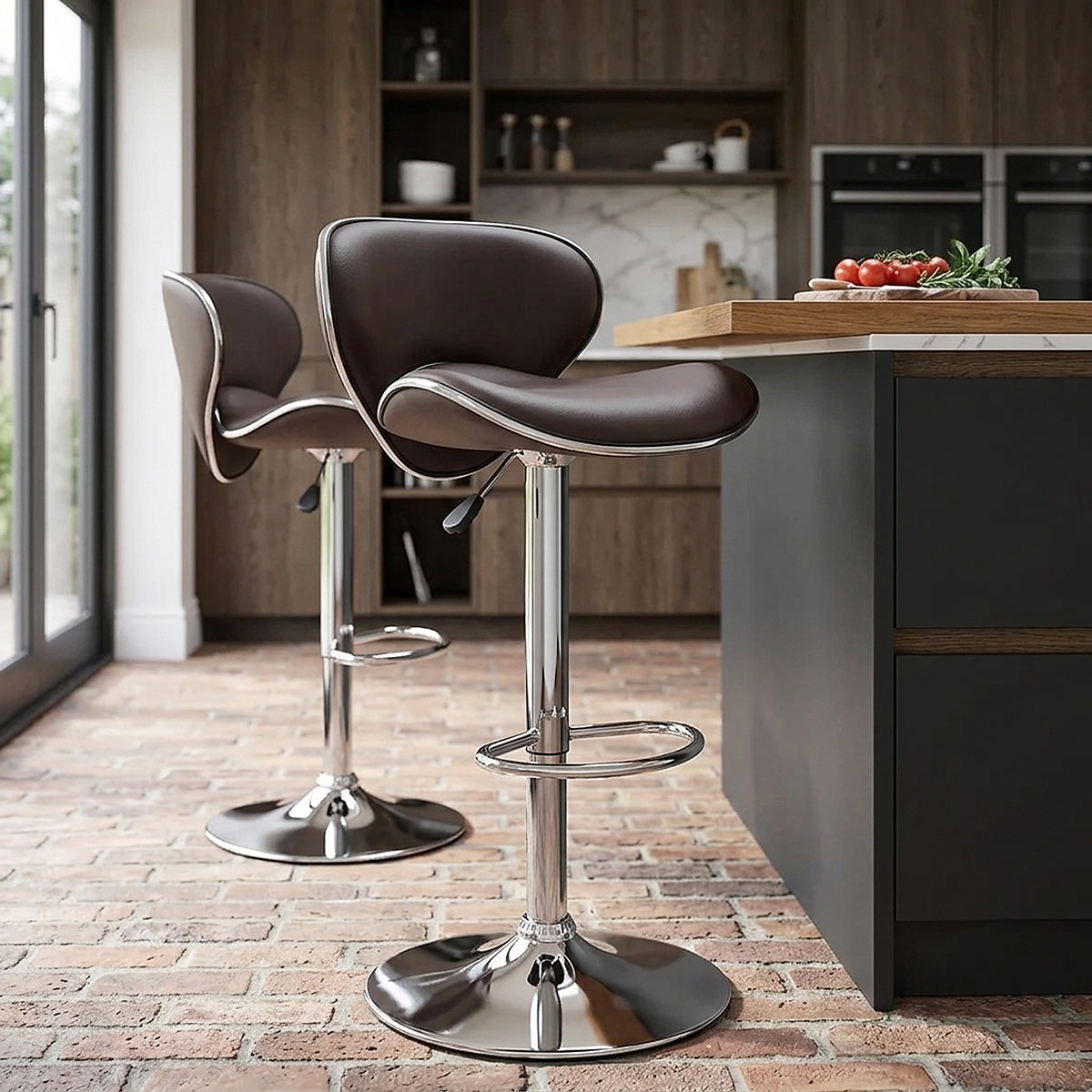 Chaise de Bar Faux Cuir Chrome - Félix Marron 