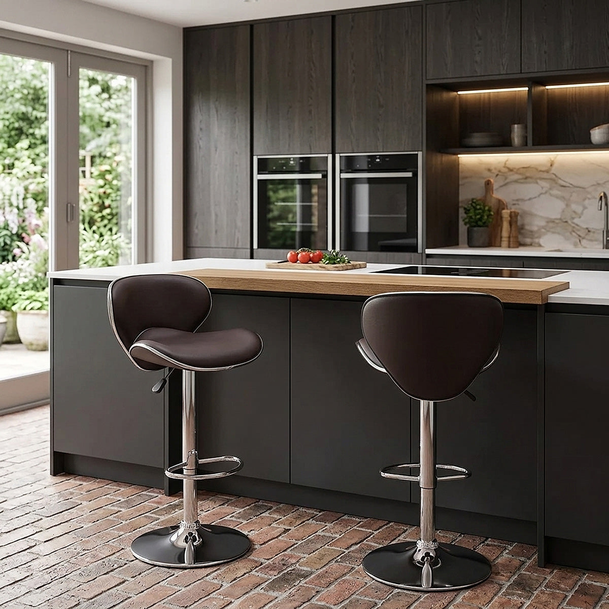 Chaise de Bar Faux Cuir Chrome - Félix Marron 