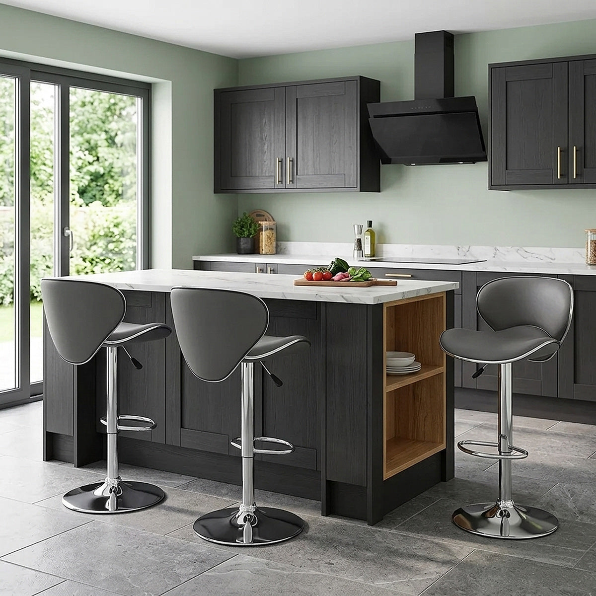Chaise de Bar Faux Cuir Chrome - Félix Gris 