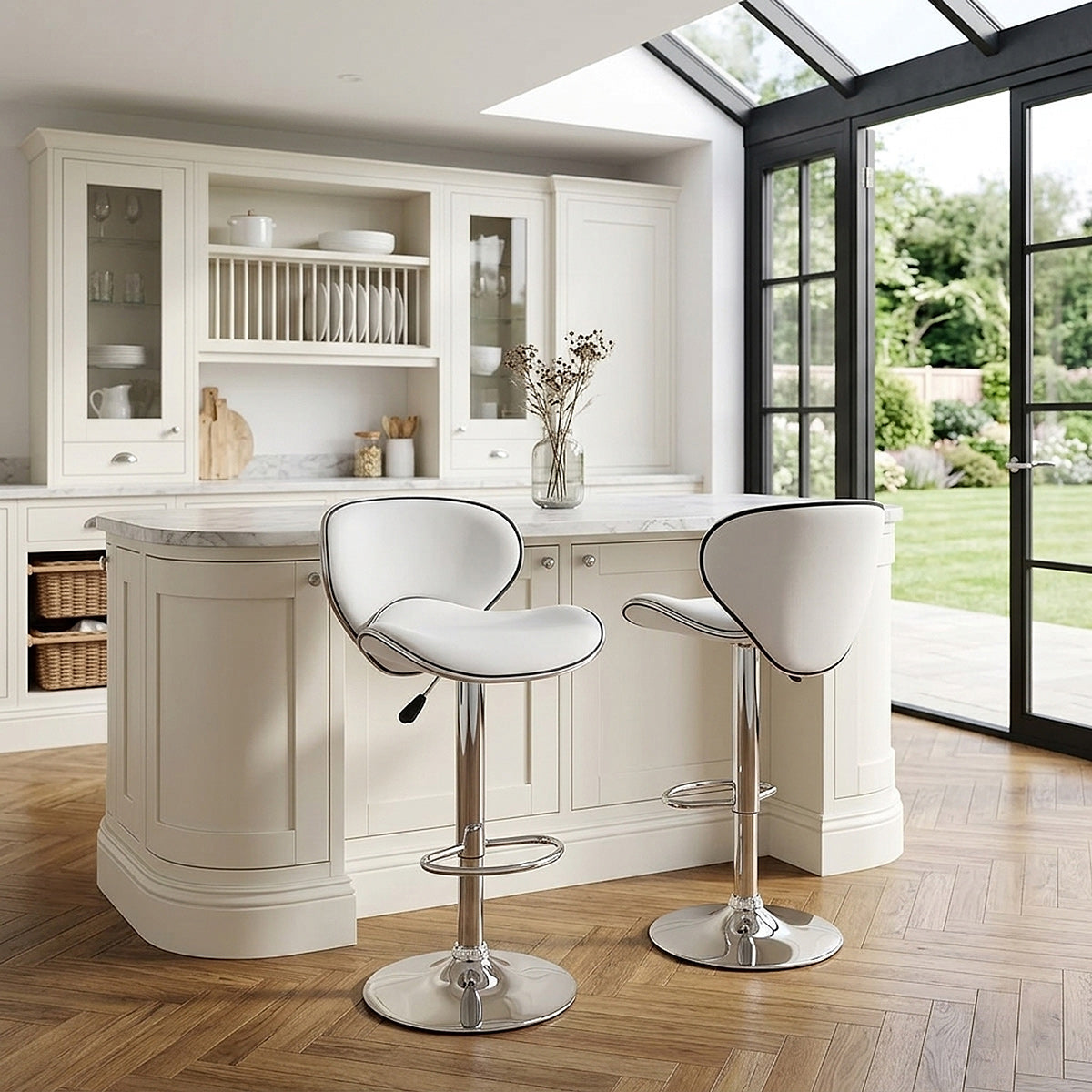 Chaise de Bar Faux Cuir Chrome - Félix Blanc 