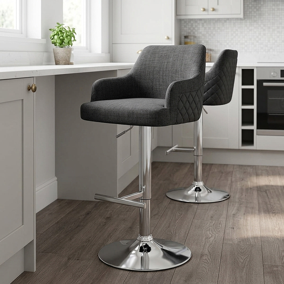 Tabouret Faux Cuir Tissu - Dylan Gris 