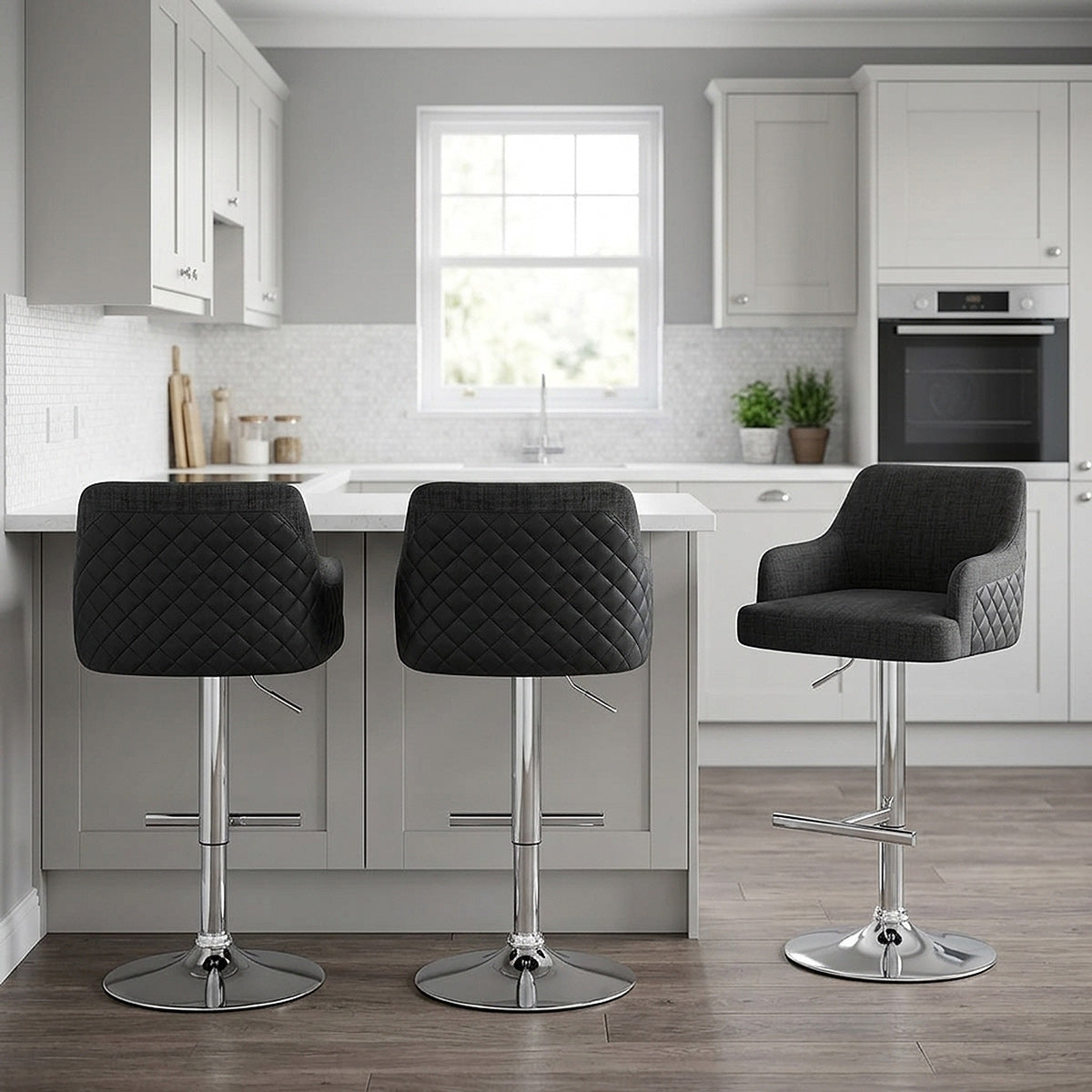 Tabouret Faux Cuir Tissu - Dylan Gris 