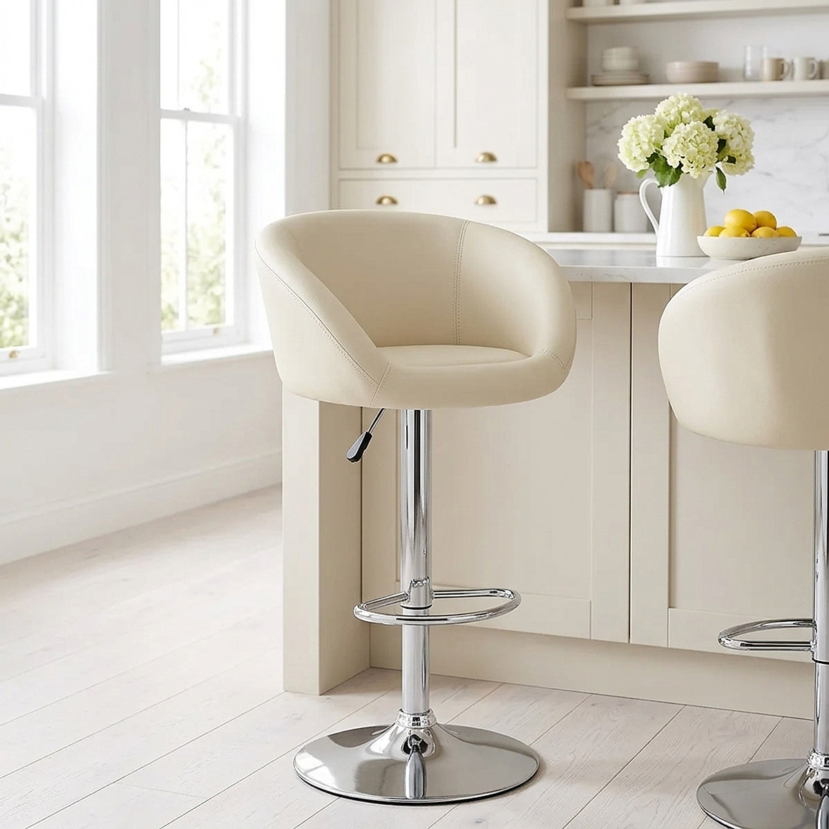 Chaise de Bar Faux Cuir Chrome - Eclipse Crème 