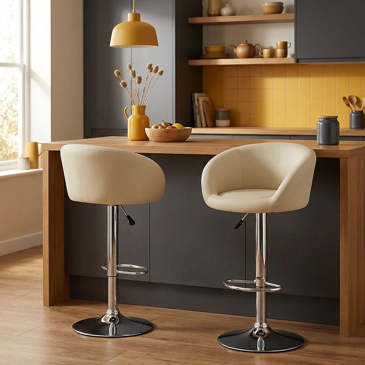 Chaise de Bar Faux Cuir Chrome - Eclipse Crème 