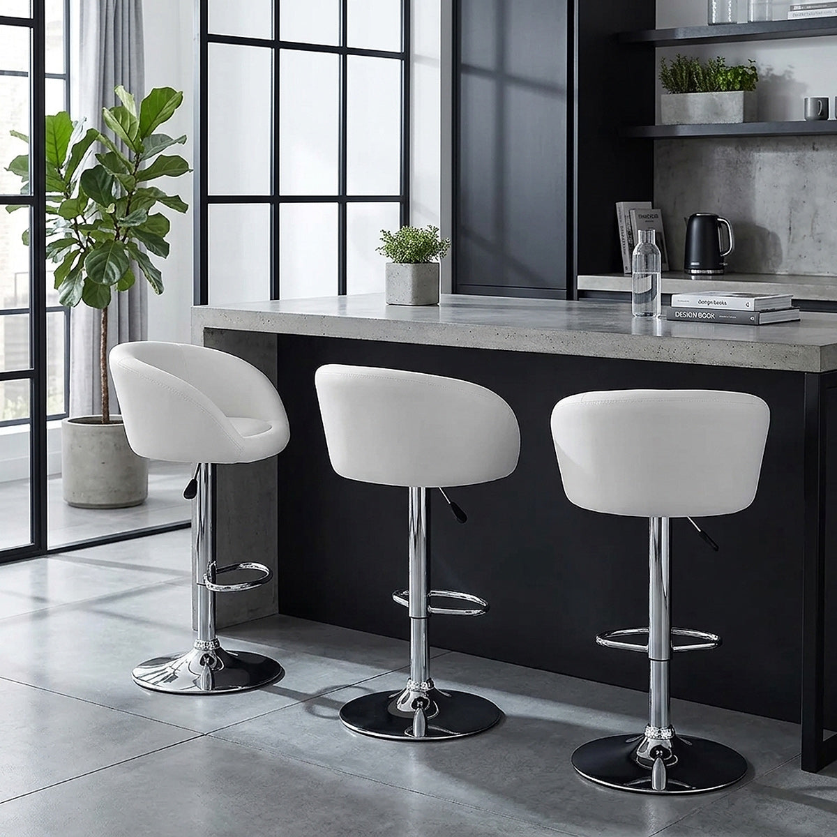 Chaise de Bar Faux Cuir Chrome - Eclipse Blanc 